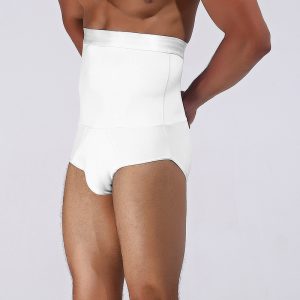 White Men's High-Waist Shaping Briefs with Double-Layer Anti-Rolling Site View