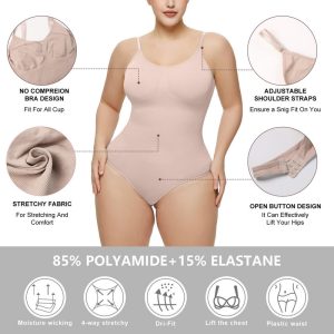 Großhandel Tanga Bodysuit für Frauen nahtlose ein Stück Jumpsuits beige vorne