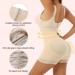 Wholesale Tummy Control Butt Lifter with Hook Zipper Fajas beige back details