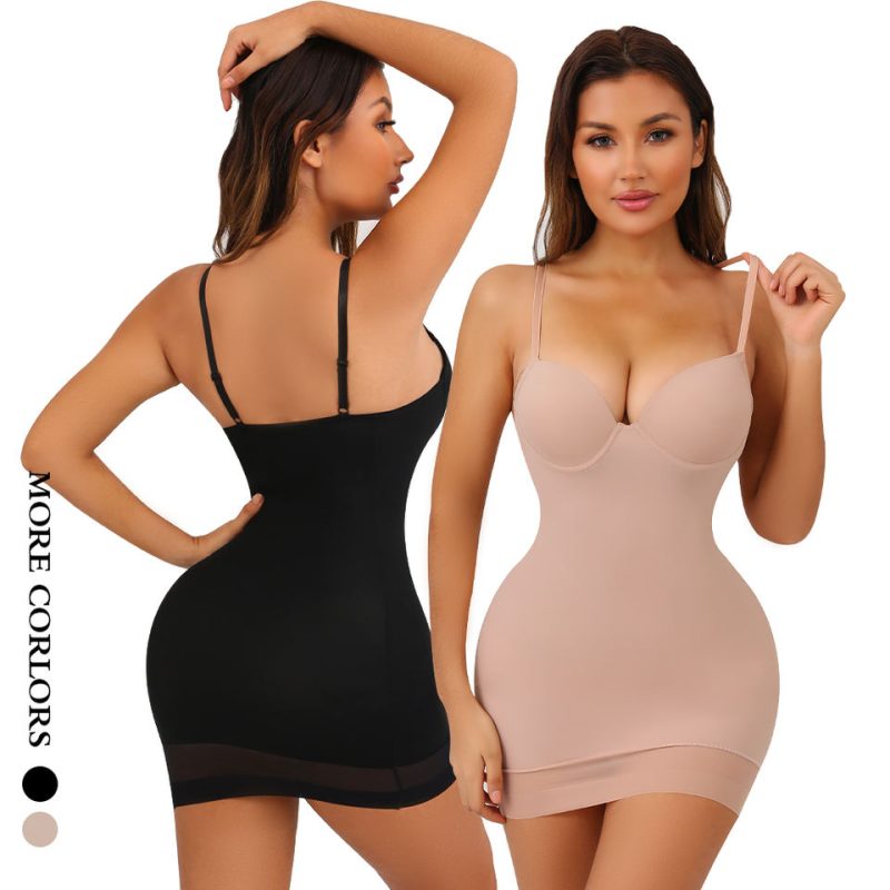 Women's Shapewear Slip With Built In Bra Tummy Control Dress black beige