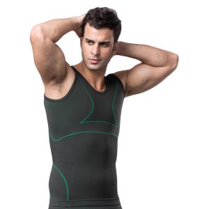 green Seamless Rib Shape Low U-Neck Top with W Shape Back