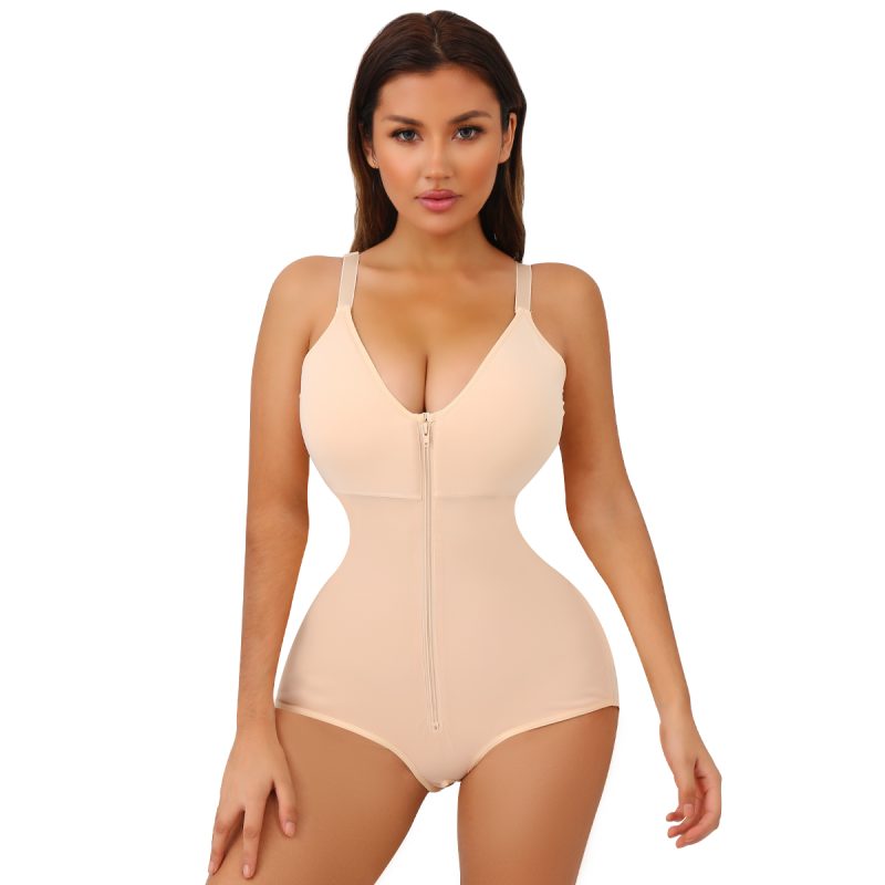 Beige Breathable Plus Size Bodysuit with Hip Enhancing