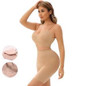 Beige Elastic Breathable Shapewear Set with Detachable Pads