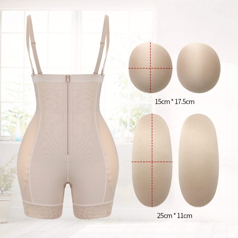 Beige Elastic Mesh Butt Lift Pants with Lace Accents Paded Show