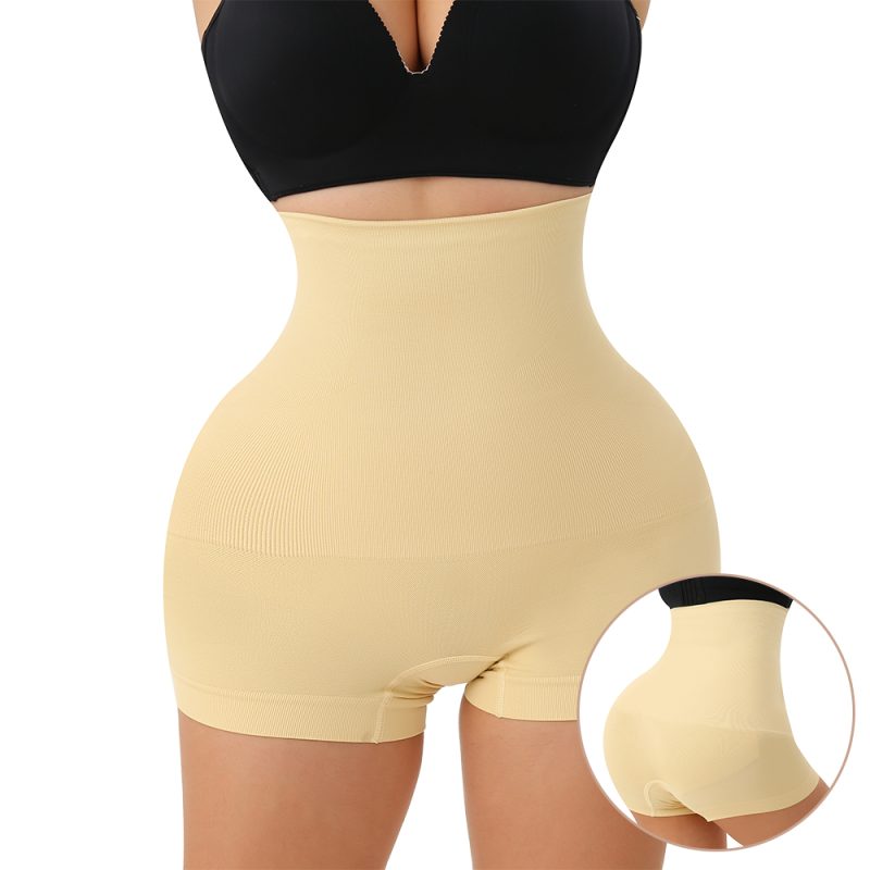 Beige High-Waist Seamless Shapewear with Stay-Put Assurance