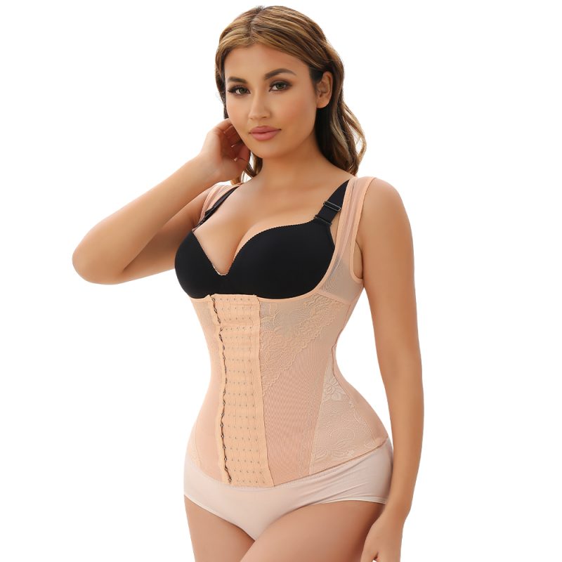 Bisque Sexy Lace Waist Trainer Vest with Cross Back Design