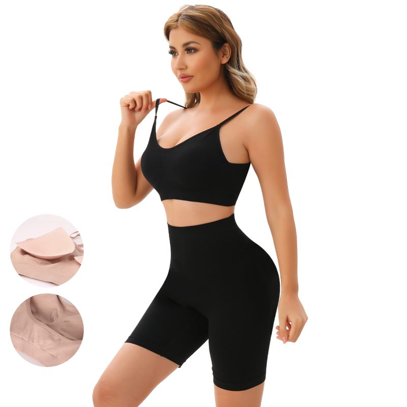 Black Elastic Breathable Shapewear Set with Detachable Pads