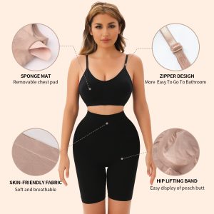 Black Elastic Breathable Shapewear Set with Detachable Pads Details