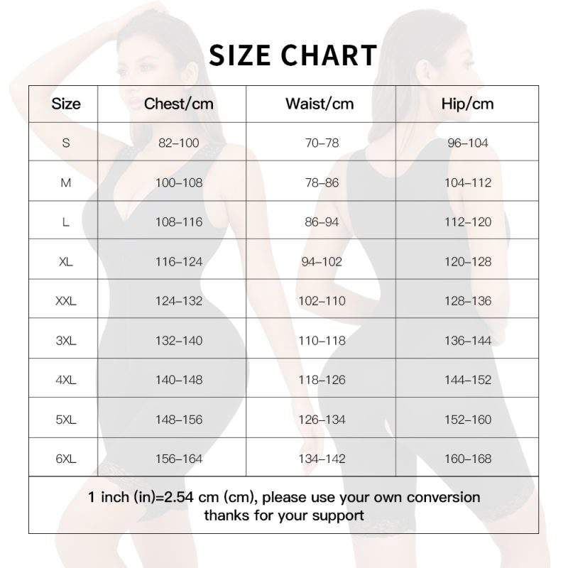 Plus Size Full Body Shapewear with Openable Bra Size Chart