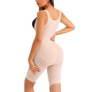 Beige Full Body Plus Size Shapewear with Wide Shoulder Strap Back View