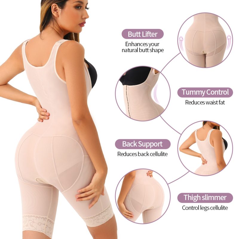 Beige Full Body Plus Size Shapewear with Wide Shoulder Strap Feature Show