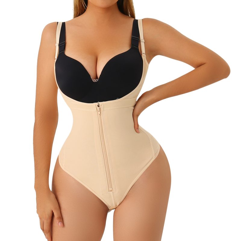 Beige Plus Size Shapewear Bodysuit with Adjustable Strap