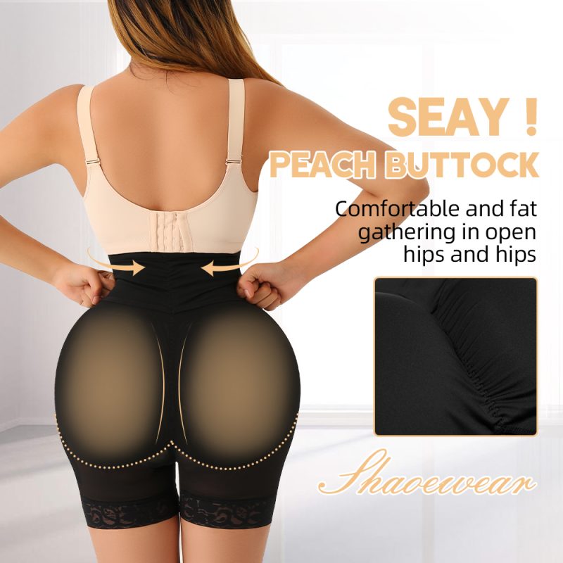 Black High Waist Thickened Abdomen Sponge Pad Hip-Boost Butt Lift Panty Back Show