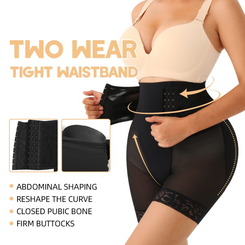 Black High Waist Thickened Abdomen Sponge Pad Hip-Boost Butt Lift Panty Waist Feature