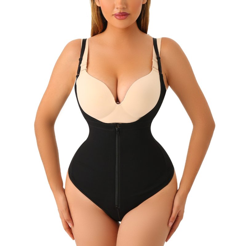 Black Plus Size Shapewear Bodysuit with Adjustable Strap