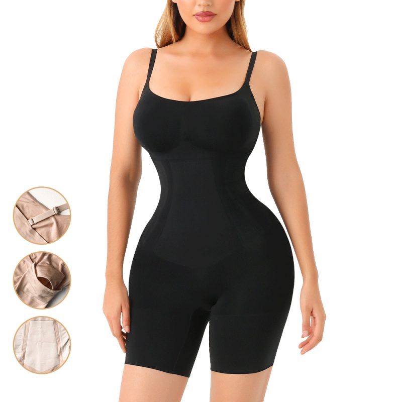 Black Seamless Full Body Shaper with Bust Support and Butt Lifter Model Show