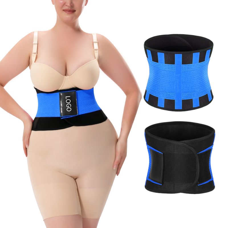 Blue High-Elasticity Sports Protective Belt - Seven Steel Support & Sweat-Enhancing Model Show