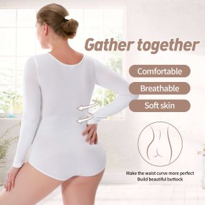 Elegant Long-Sleeve High-Stretch Fabric Shapewear Bodysuit Back Details