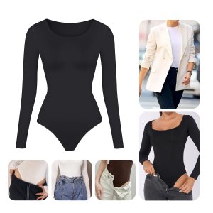 Elegant Long-Sleeve High-Stretch Fabric Shapewear Bodysuit Feature