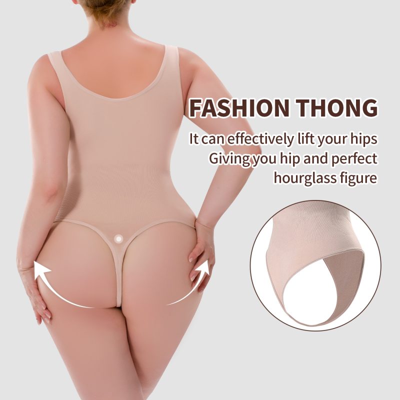 Elegant T-Shaped Seamless Shapewear Bodysuit with Integrated Spaghetti Strap Back Details