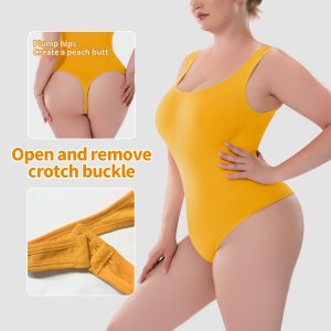 Elegant T-Shaped Seamless Shapewear Bodysuit with Integrated Spaghetti Strap Side Details