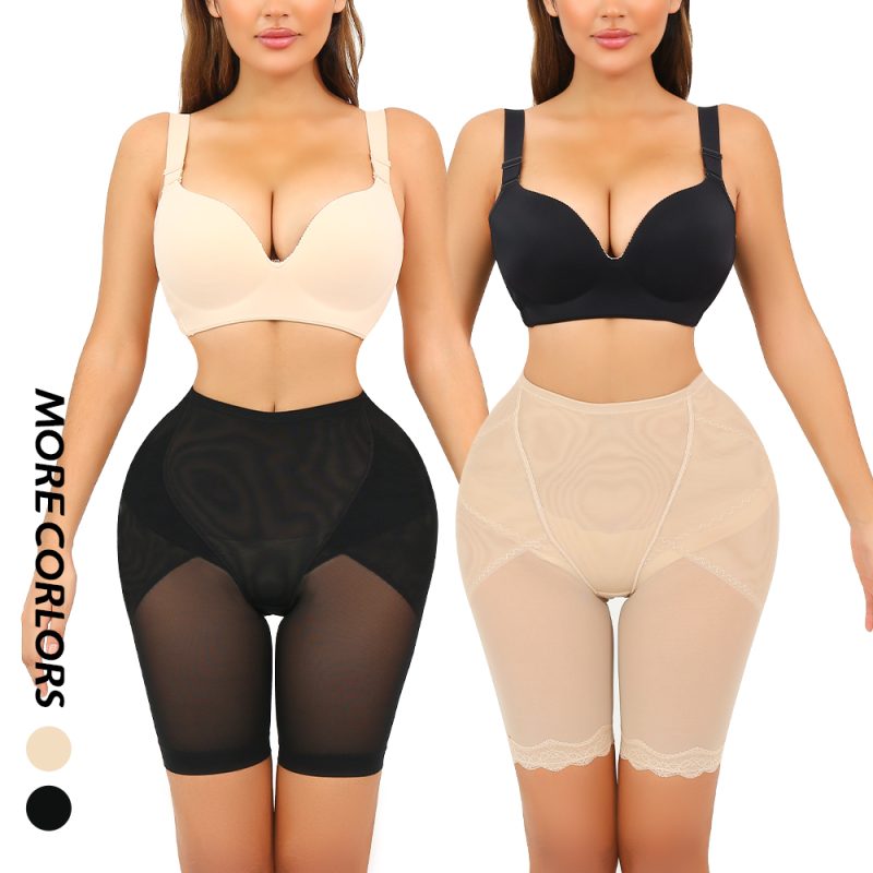 High-Waist Cross-Lift Shapewear Shorts with Breathable Mesh Front Model Display