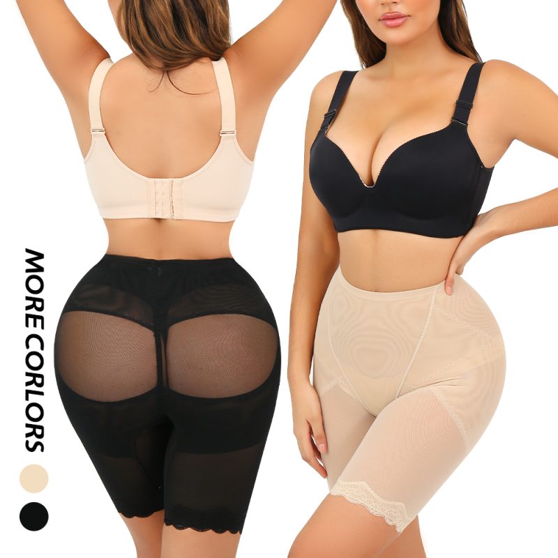 High-Waist Cross-Lift Shapewear Shorts with Breathable Mesh Model Back Display