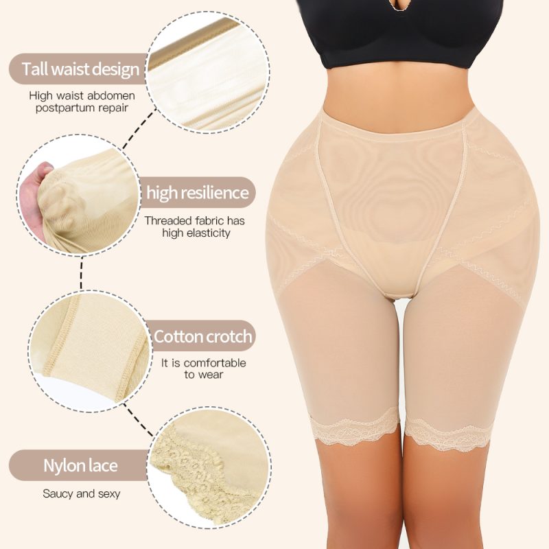 High-Waist Cross-Lift Shapewear Shorts with Breathable Mesh Model Front Details