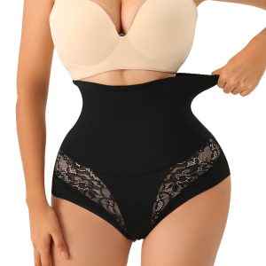 High Waist Lace Detail Tummy Control Legging Front Model Display