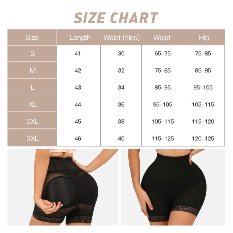 High-Waist Shapewear Bottoms with Padded Buttock Size Chart