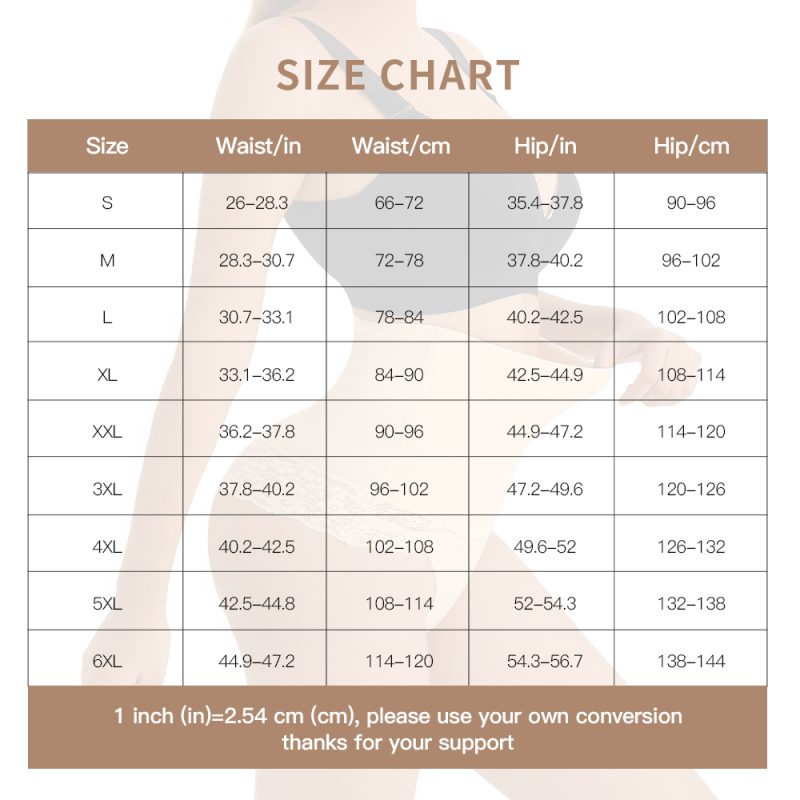 Lace High Waist Boned Thong Shapewear for Plus Size Women Size Chart