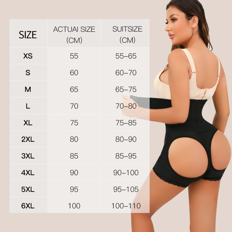 Lace-Trimmed Shapewear with Detachable Belt and Hip Cutout Size Chart