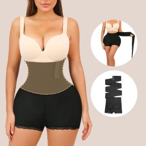 Lace-Trimmed Shapewear with Detachable Belt and Hip Cutout Waist Details