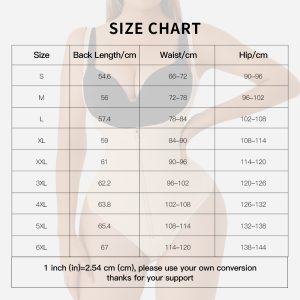 Plus Size Shapewear Bodysuit with Adjustable Strap Size Chart