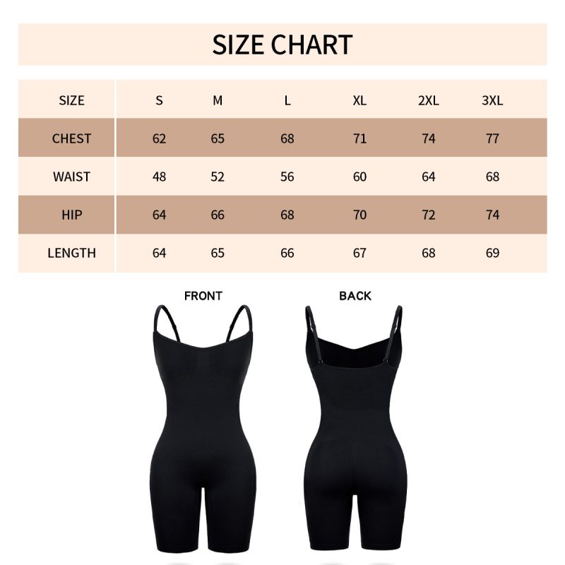 Seamless 3D Cut Full Body Corset with Open Design Size Chart