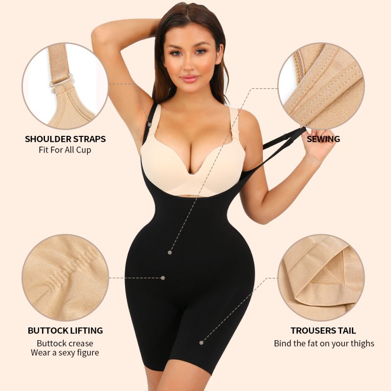 Seamless Large-Size Shapewear with Open Crotch and Hip Lift Feature Front Details