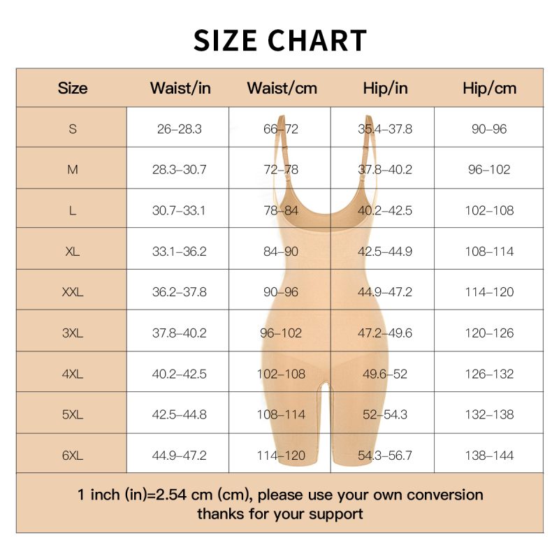 Seamless Large-Size Shapewear with Open Crotch and Hip Lift Feature Size Chart