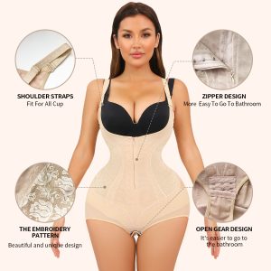 Shapewear Bodysuit with Tummy Control and Breathable Mesh Hip Feature Display