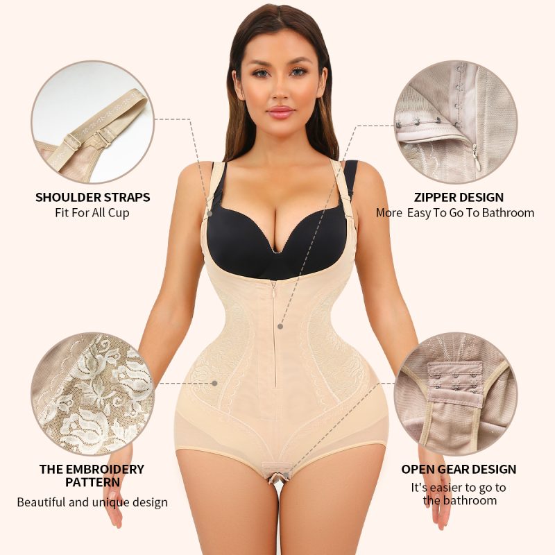 Shapewear Bodysuit with Tummy Control and Breathable Mesh Hip Feature Display