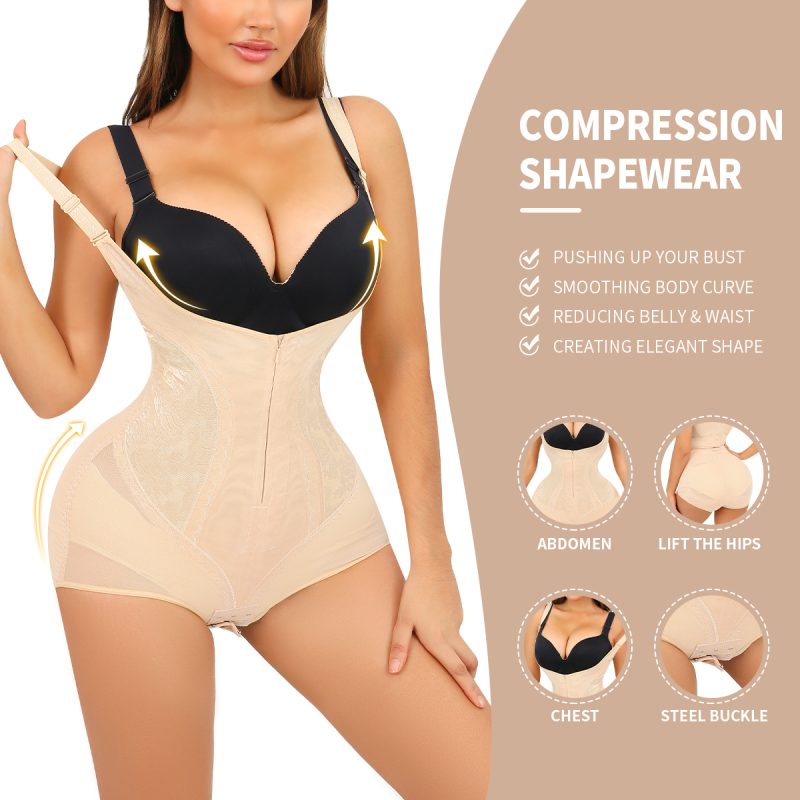 Shapewear Bodysuit with Tummy Control and Breathable Mesh Hip Front View