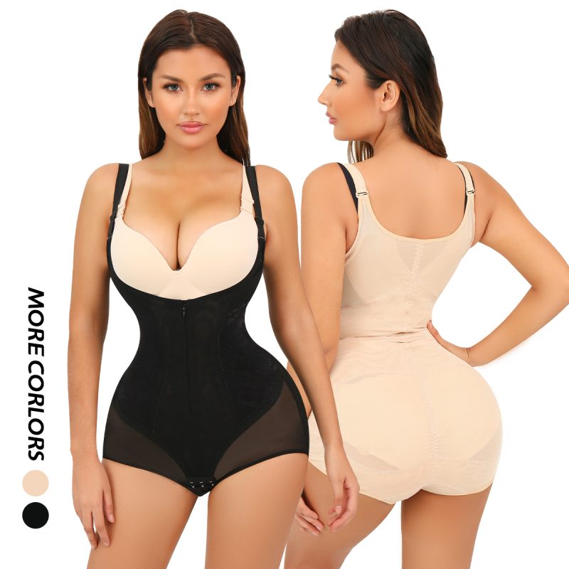 Shapewear Bodysuit with Tummy Control and Breathable Mesh Hip Model Back Display