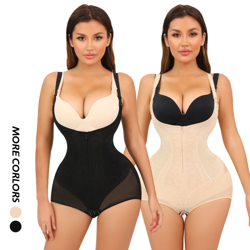 Shapewear Bodysuit with Tummy Control and Breathable Mesh Hip Model Front Display