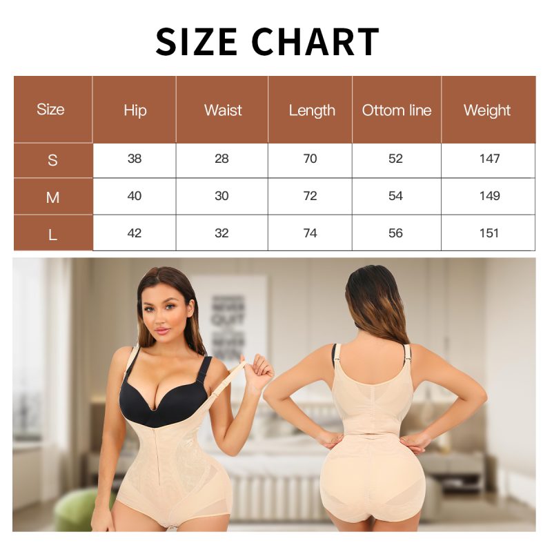 Shapewear Bodysuit with Tummy Control and Breathable Mesh Hip Size Chart