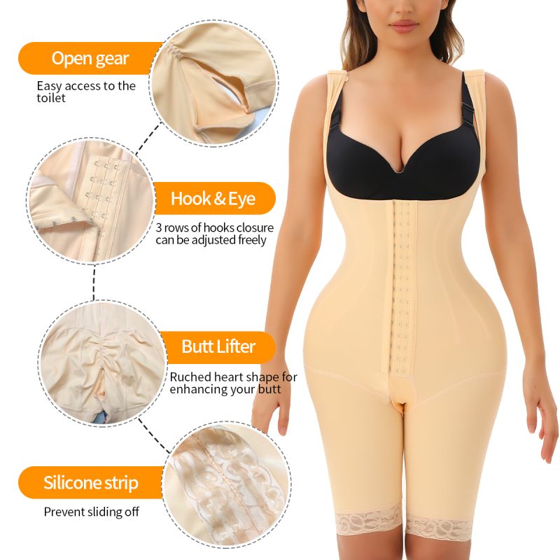 Steel-Bone Waist Shaping Full Body Shaper with Wide Shoulder Straps Front Details