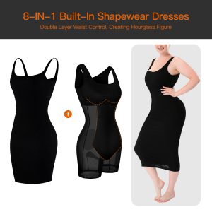 2-in-1 Shapewear Skirt with Wide Shoulder Straps & High Elastic Breathable Mesh