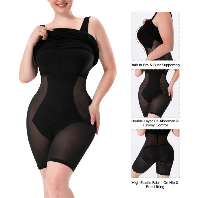 2-in-1 Shapewear Skirt with Wide Shoulder Straps & High Elastic Breathable Mesh Details Show