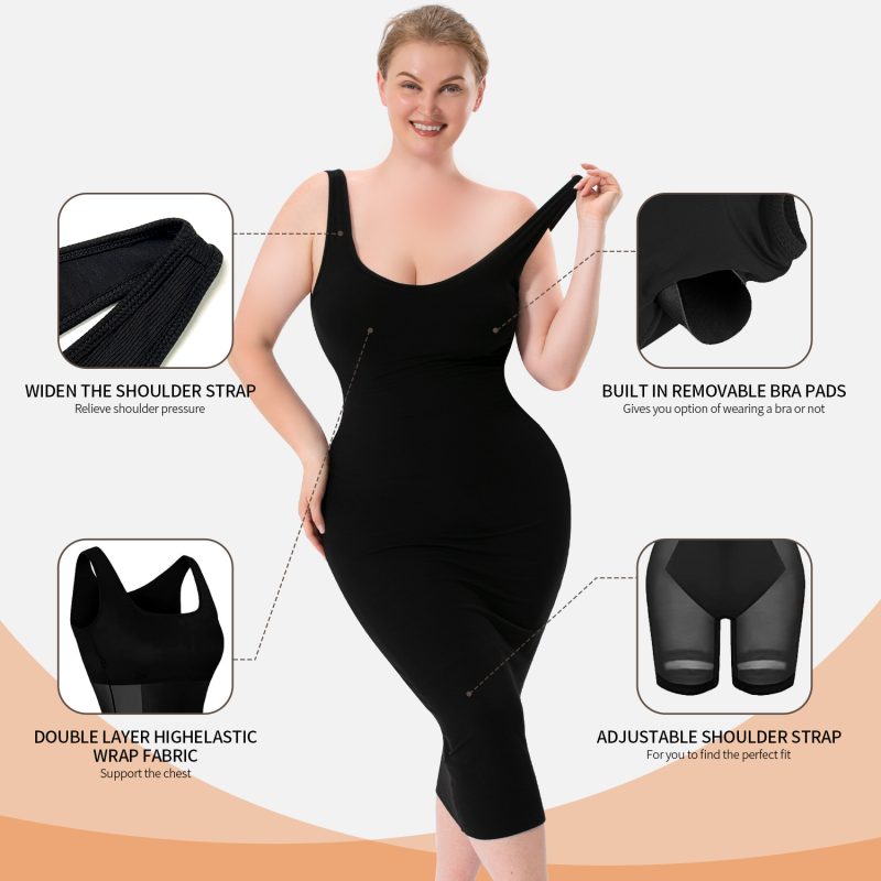 2-in-1 Shapewear Skirt with Wide Shoulder Straps & High Elastic Breathable Mesh Front Details