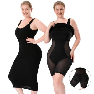 2-in-1 Shapewear Skirt with Wide Shoulder Straps & High Elastic Breathable Mesh Model Show