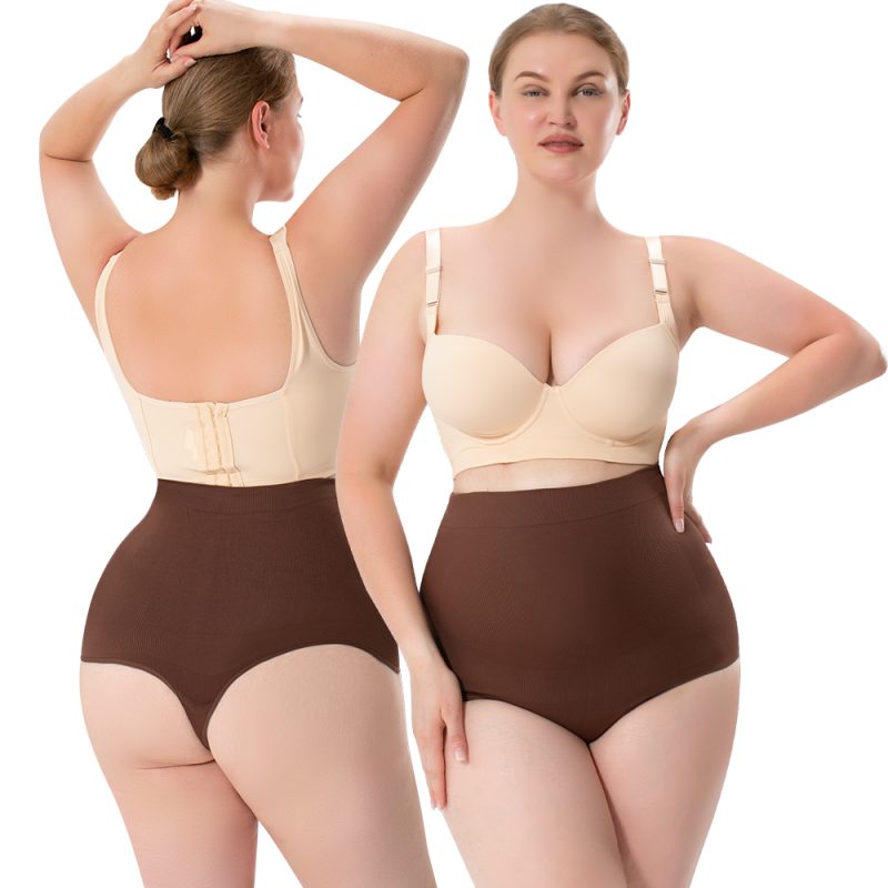 Brown High Waist Shapewear Thong - Butt Lift & Seamless Design Model Show