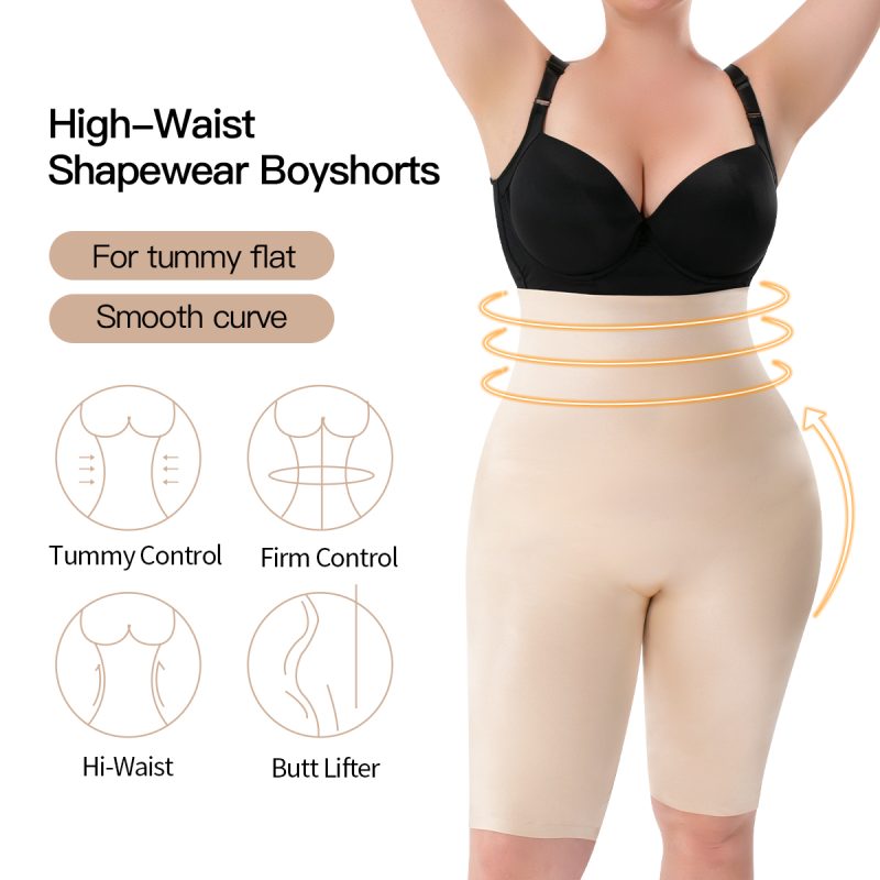 High-Rise Tummy Control Shapewear with One-Piece Fake Ass Model Front Show